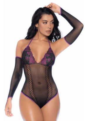 Body noir et violet et mitaines amovibles - MAL1121BKPU